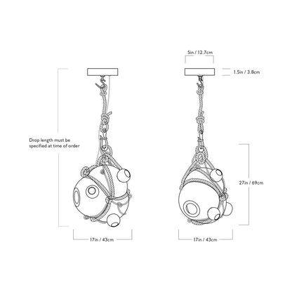 Knotty Bubbles Pendant Light - line drawing.