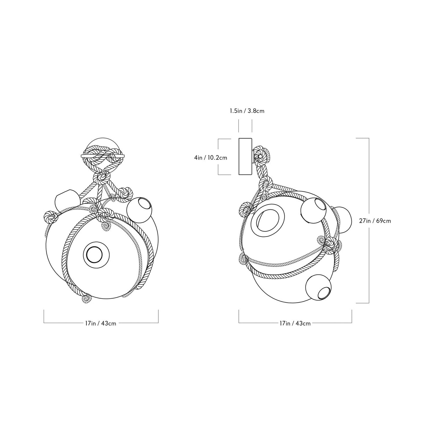 Knotty Bubbles Wall Light - line drawing.