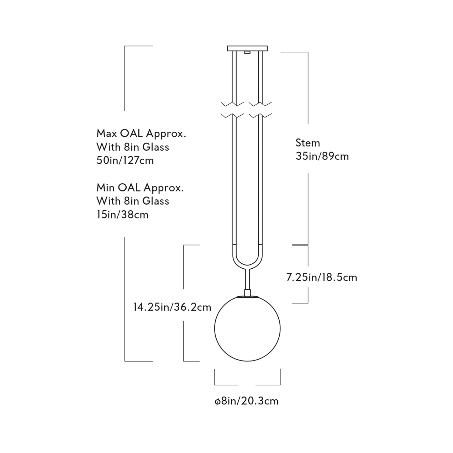 Koko Stemmed Pendant Light - line drawing.