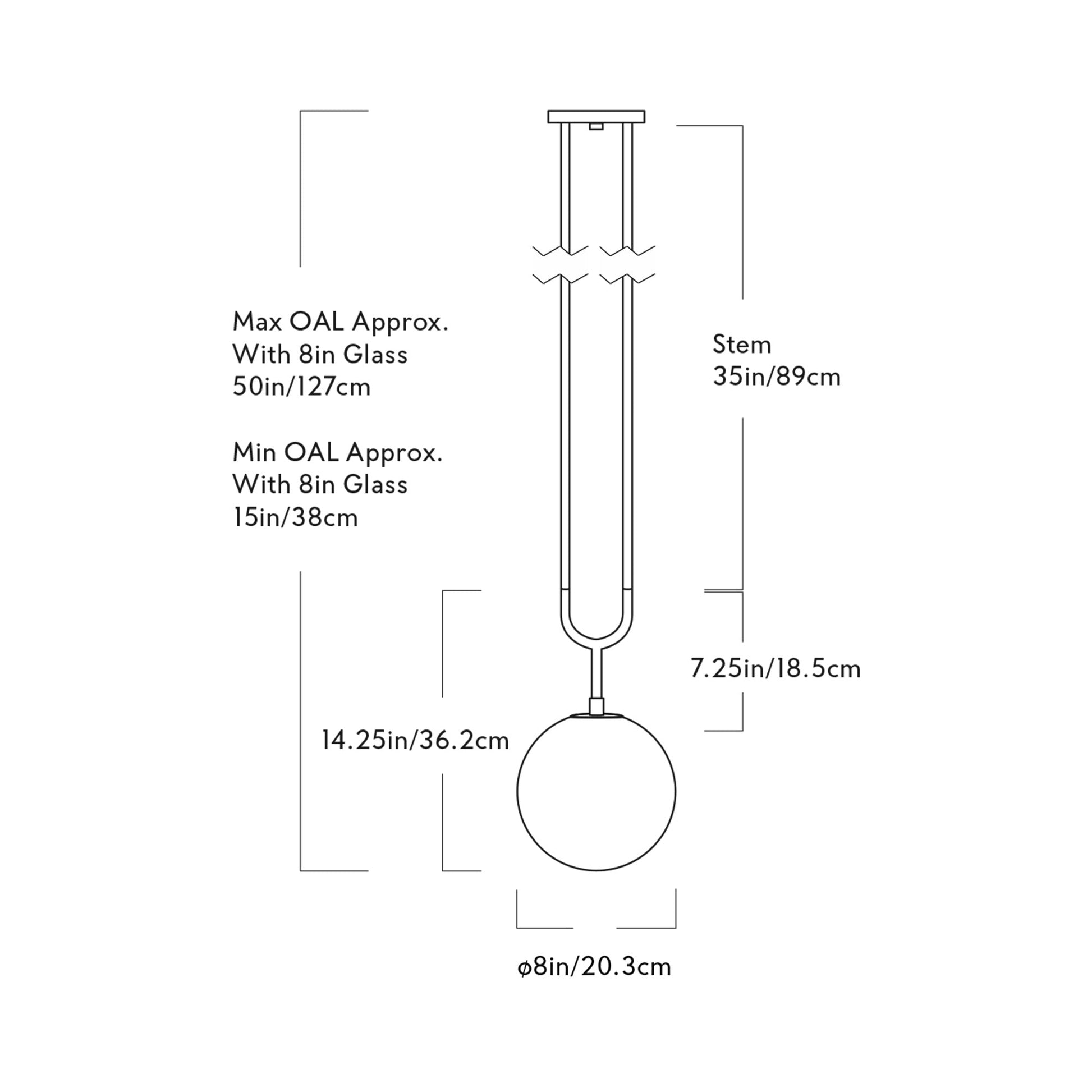 Koko Stemmed Pendant Light - line drawing.