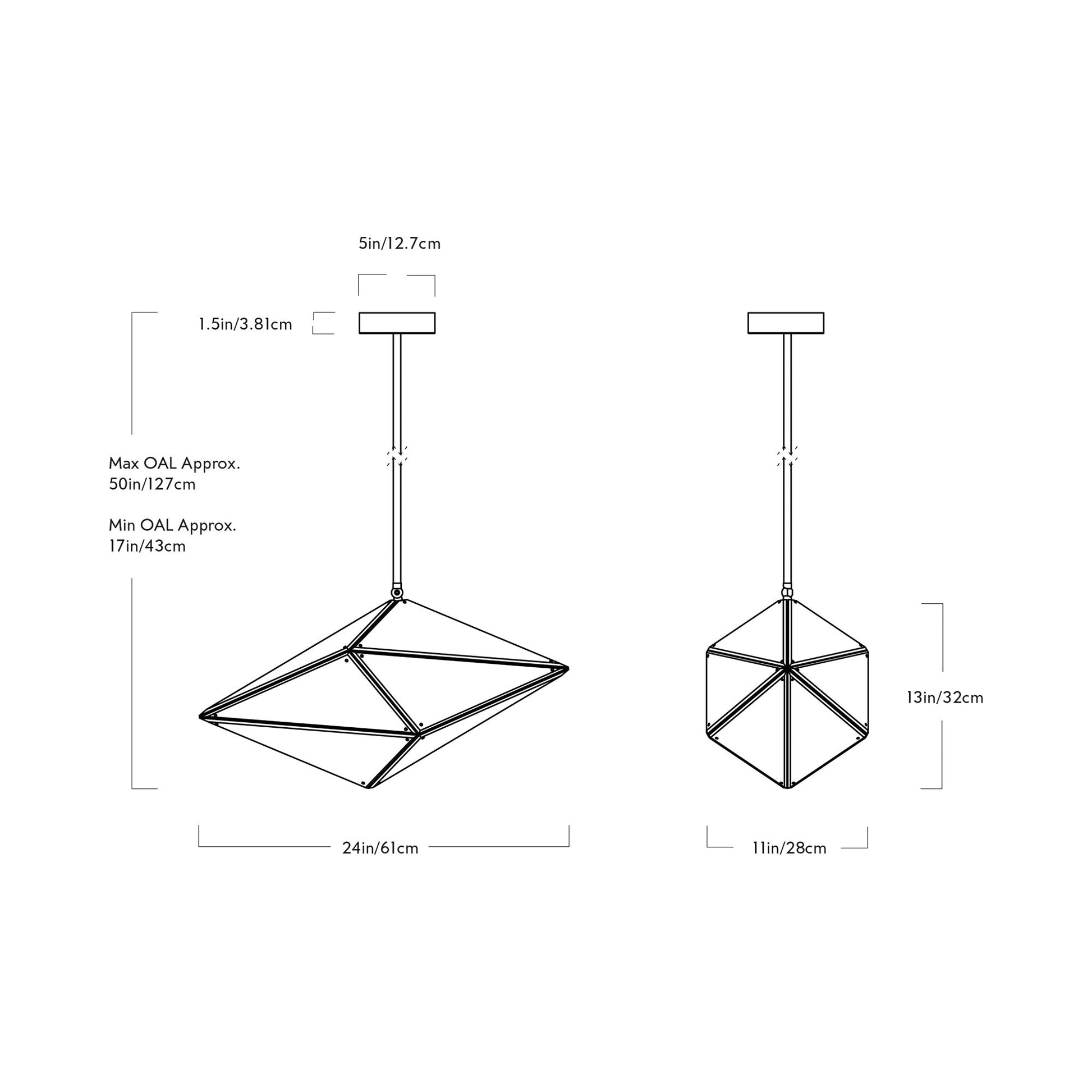 Maxhedron Horizontal Pendant Light - line drawing.