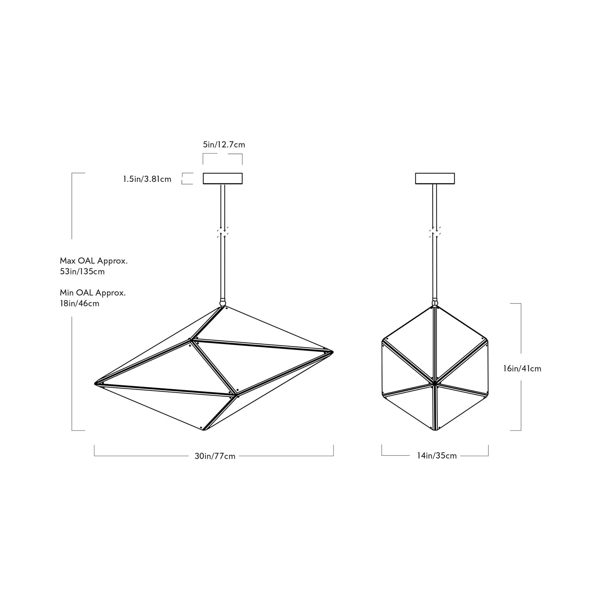 Maxhedron Horizontal Pendant Light - line drawing.