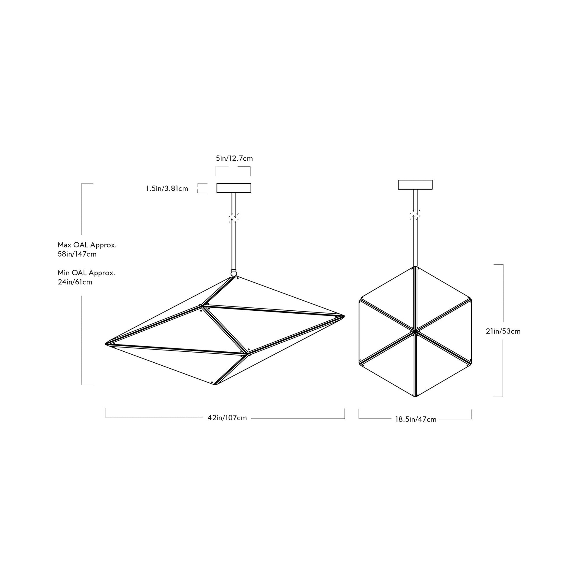 Maxhedron Horizontal Pendant Light - line drawing.