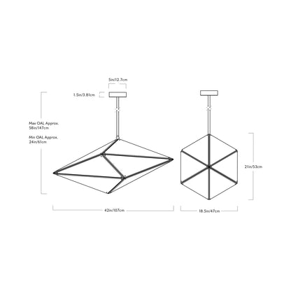 Maxhedron Horizontal Pendant Light - line drawing.