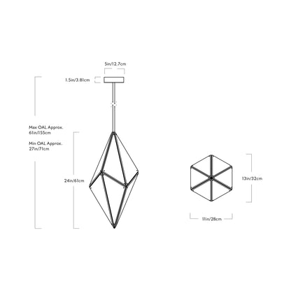 Maxhedron Vertical Pendant Light - line drawing.