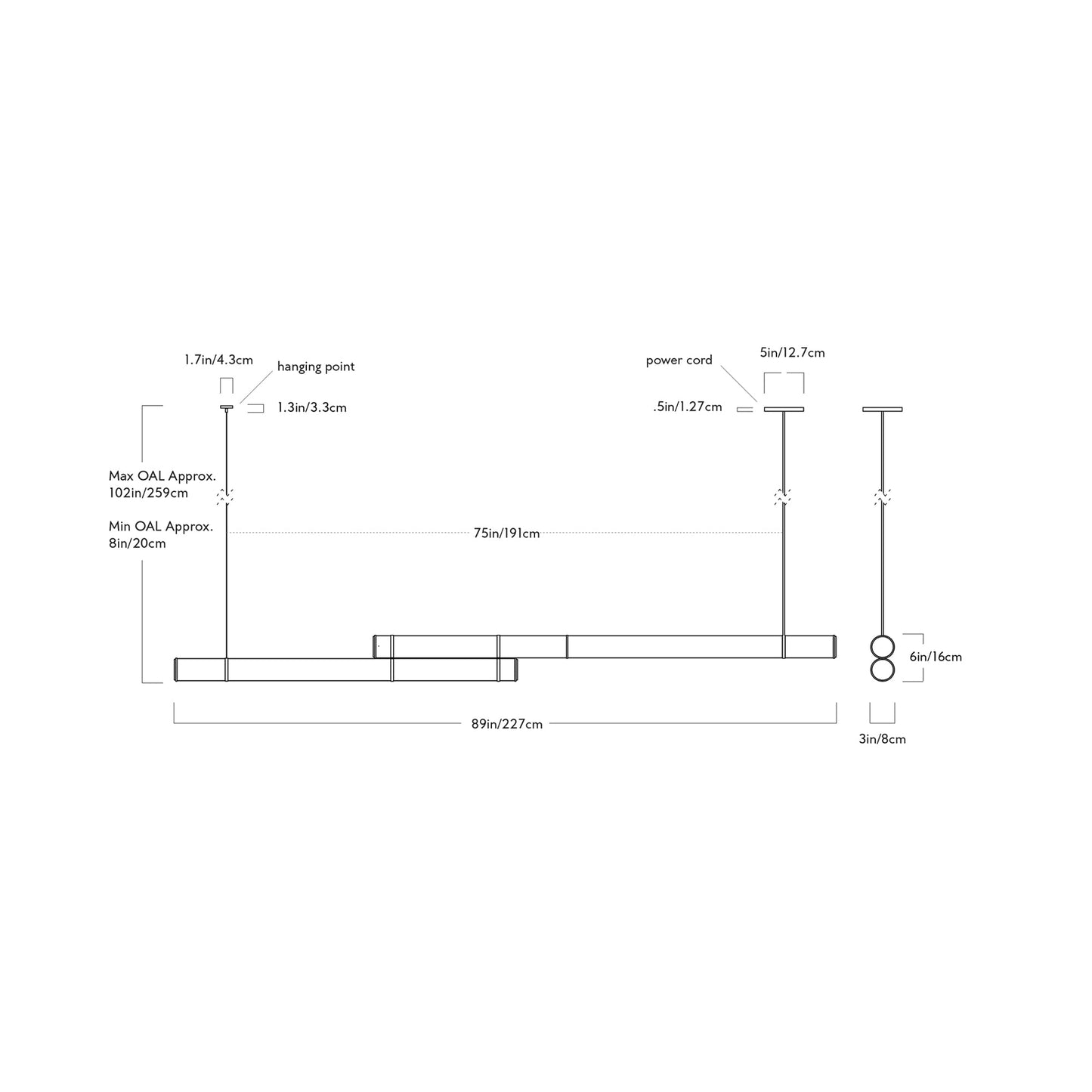 Mini Endless Double LED Pendant Light - line drawing.
