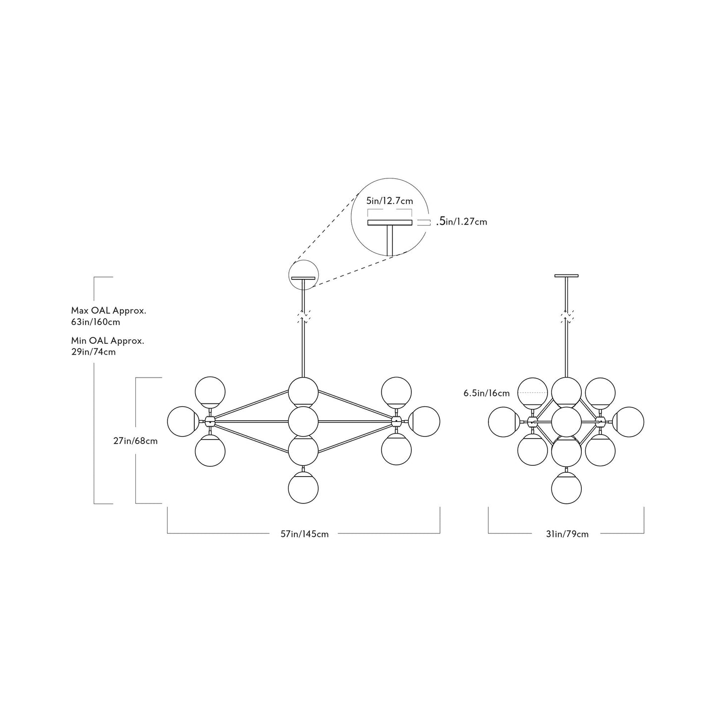 Modo Diamond Chandelier - line drawing.