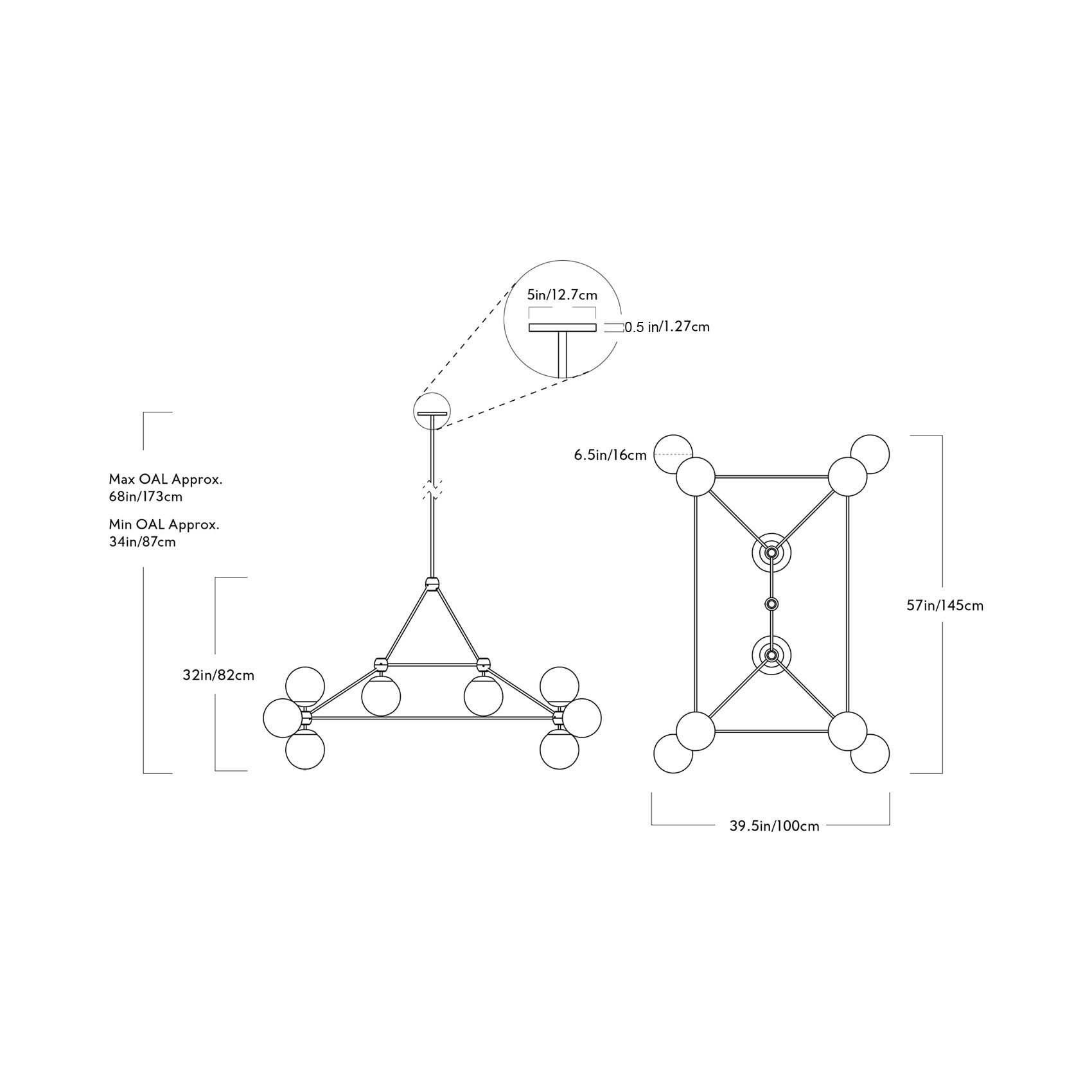 Modo Rectangle Chandelier - line drawing.
