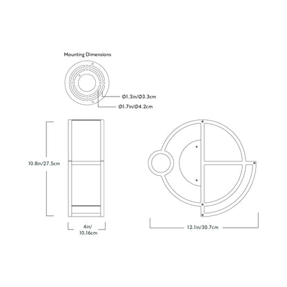 Moonrise round LED Wall Light - line drawing.