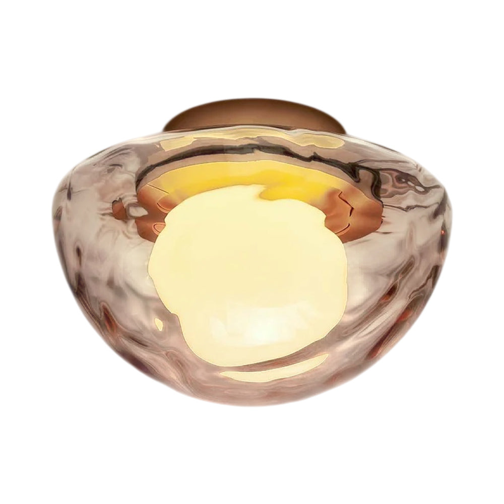 Pearl LED Flush Mount Ceiling Light in Brass/Peach With Water Texture.