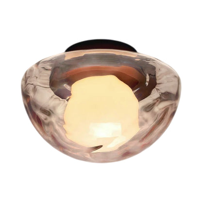 Pearl LED Flush Mount Ceiling Light in Oil Rubbed Bronze/Peach With Water Texture.