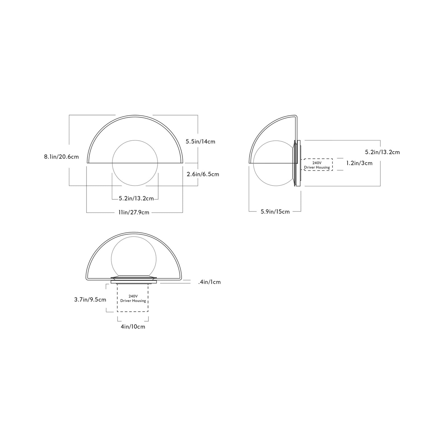 Pearl LED Wall Light - line drawing.
