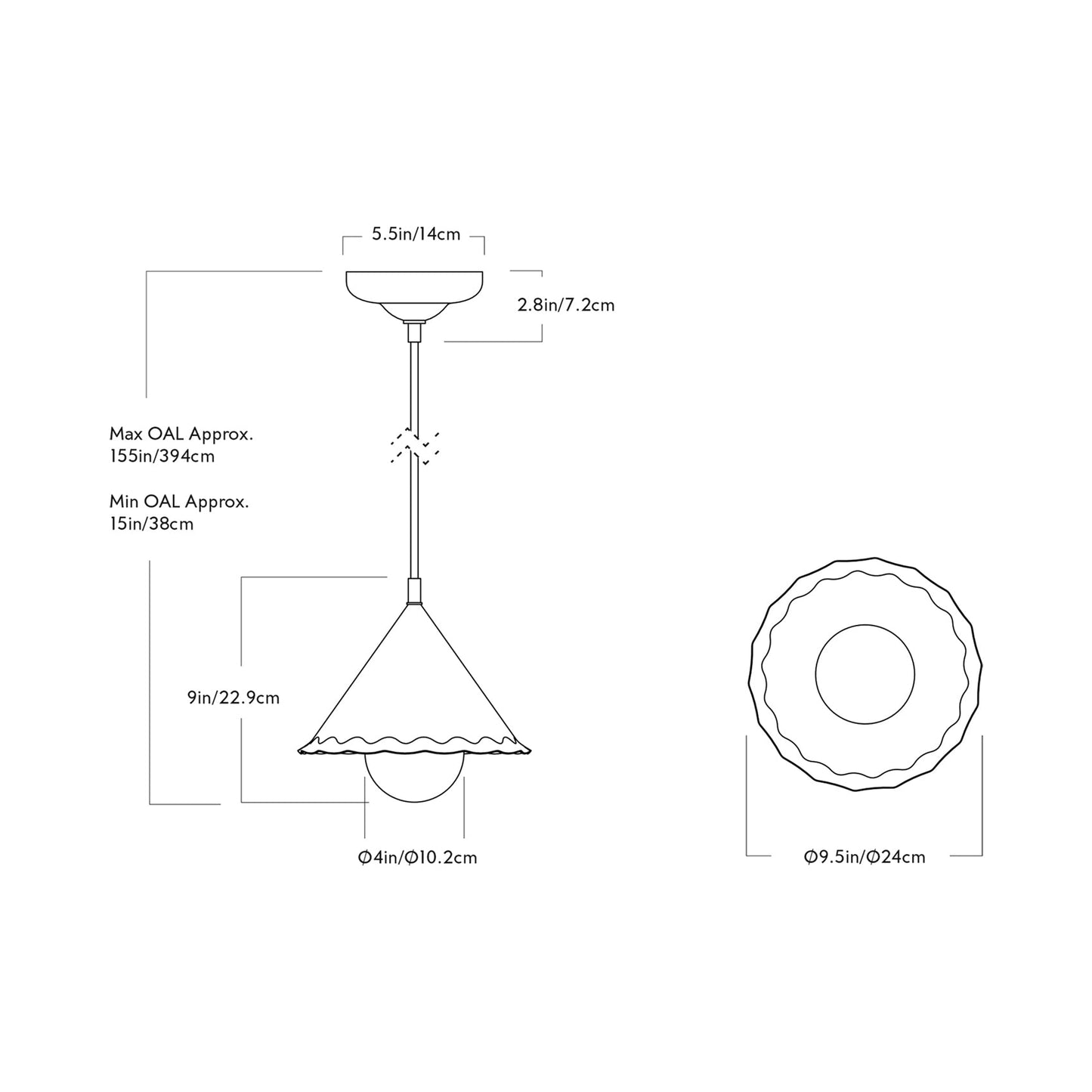 Petal LED Pendant Light - line drawing.