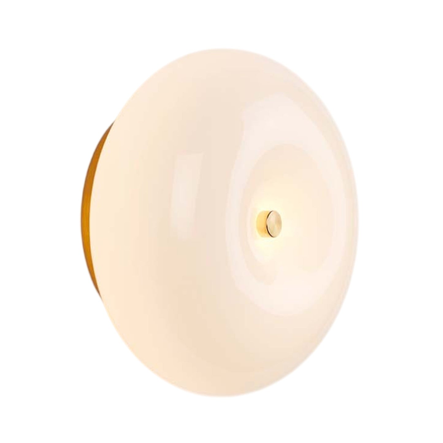 Pillow Round LED Wall Light in Unlacquered Brass.