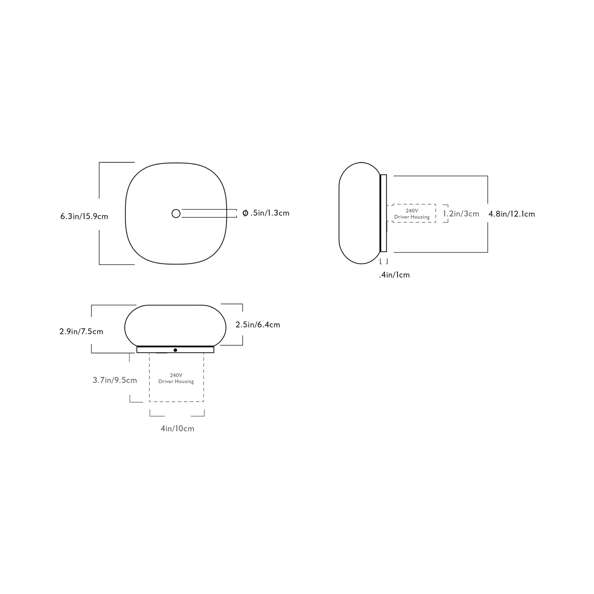 Pillow Square LED Wall Light - line drawing.