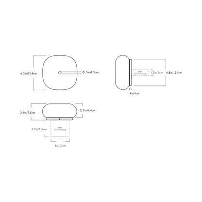 Pillow Square LED Wall Light - line drawing.