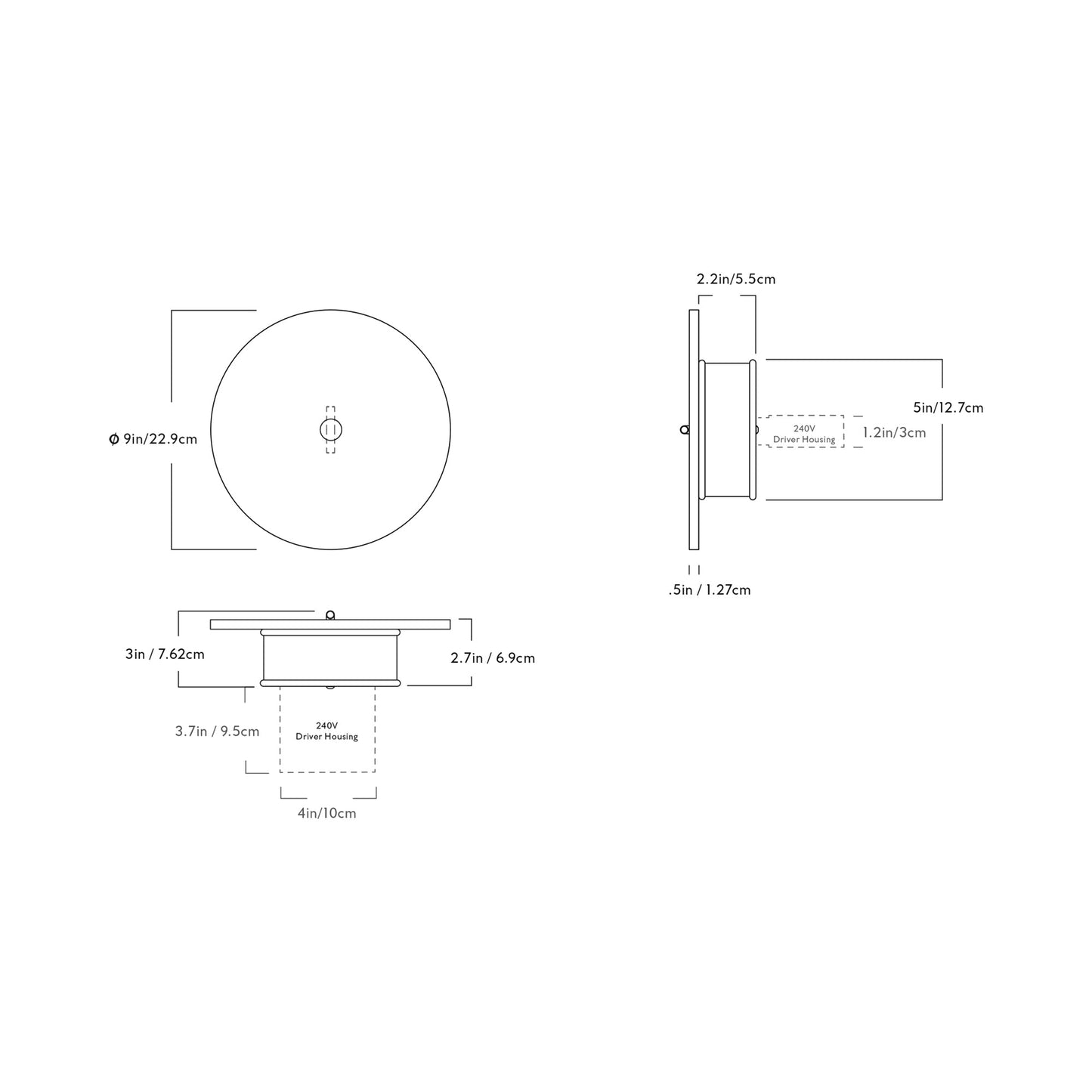 Pith LED Wall Light - line drawing.