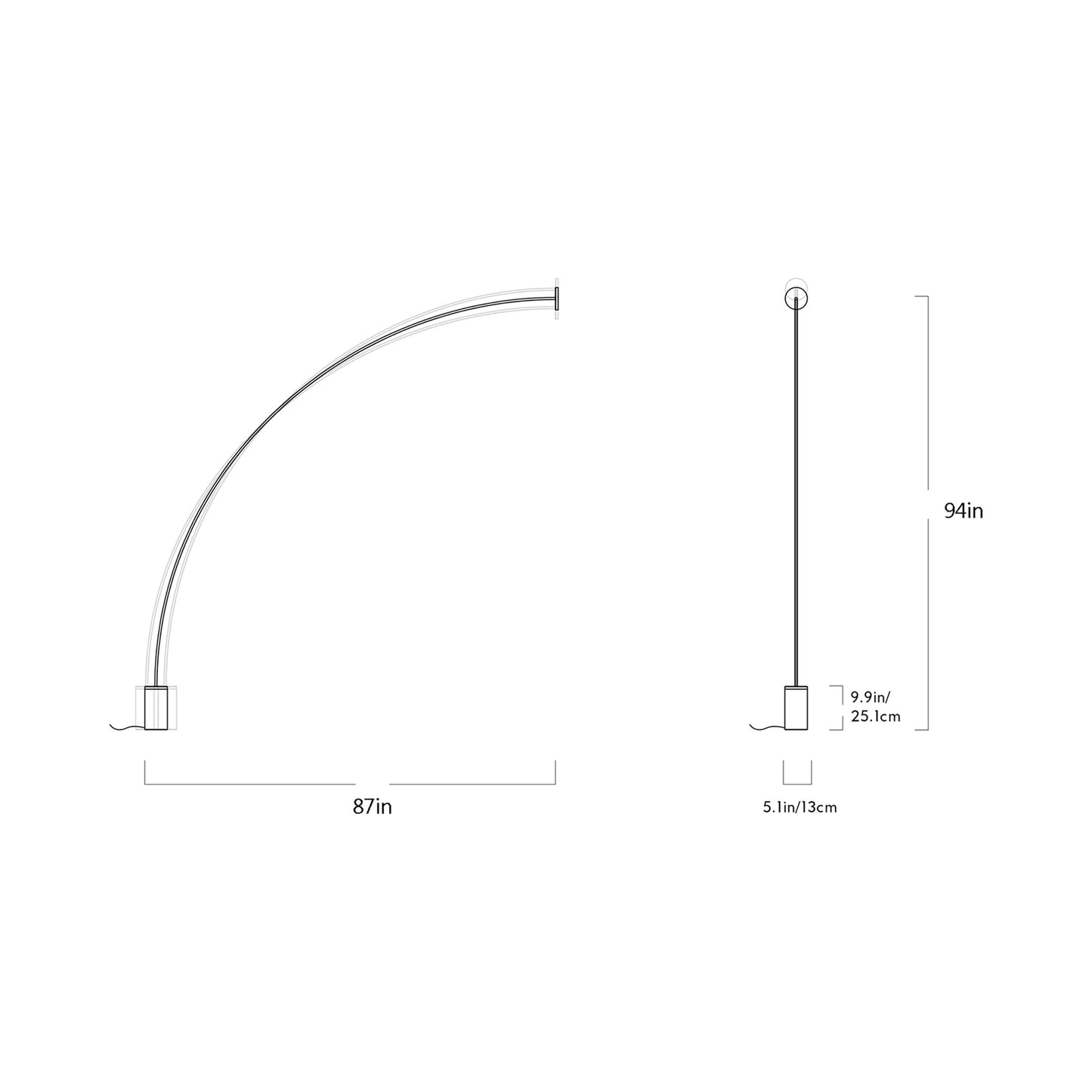 Pole LED Floor-to-Wall Lamp - line drawing.