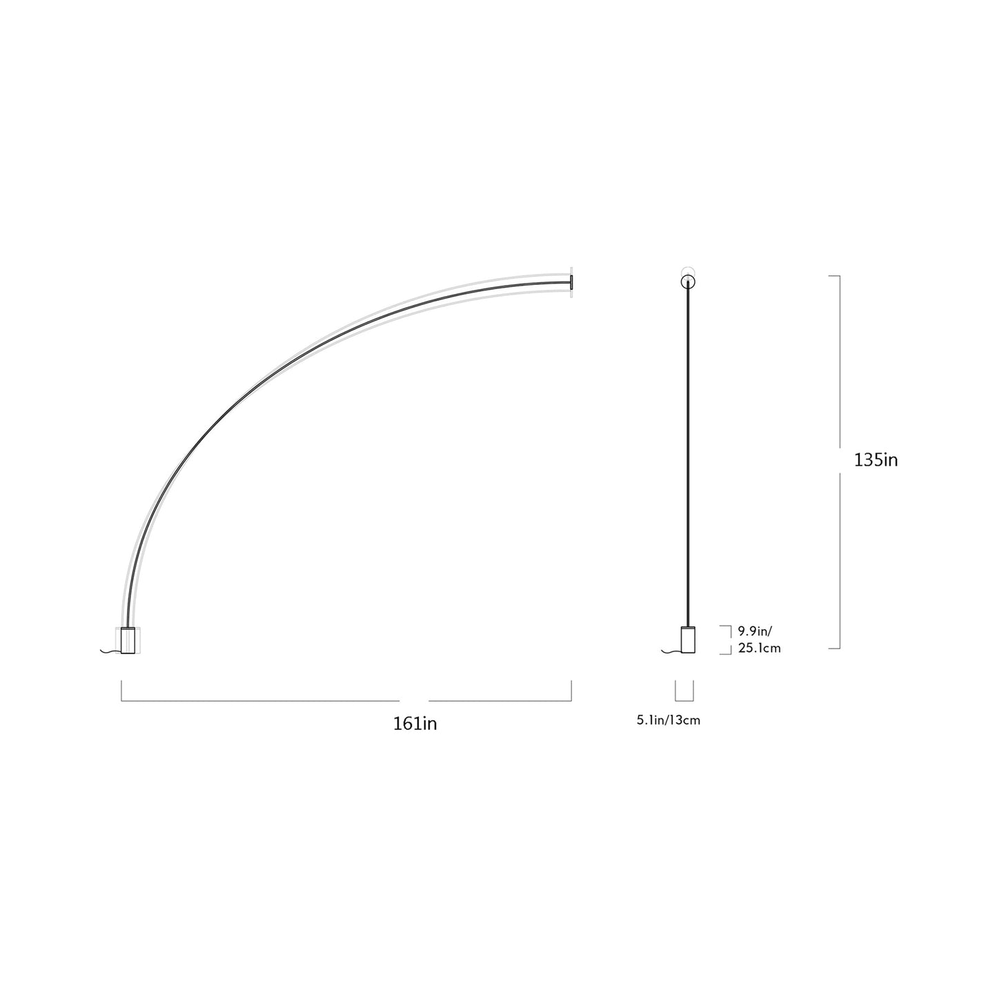 Pole LED Floor-to-Wall Lamp - line drawing.