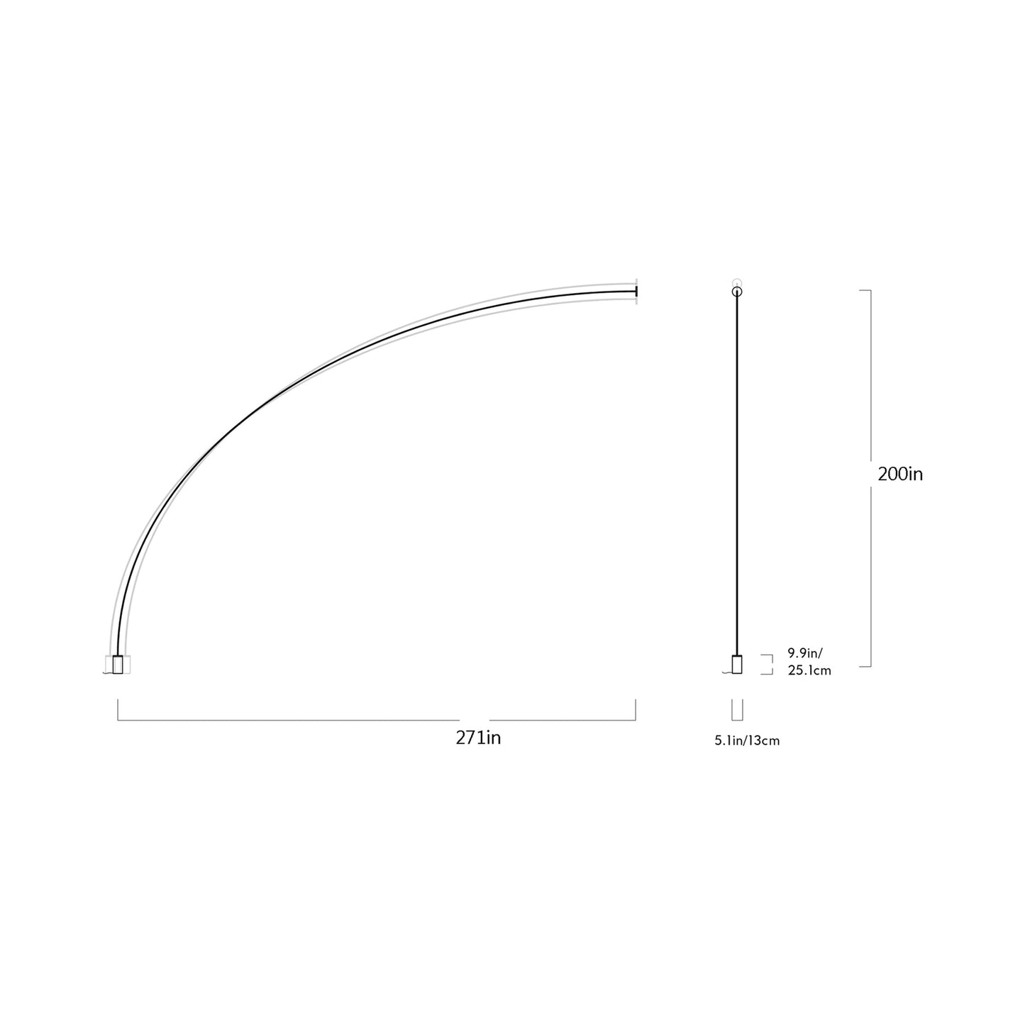 Pole LED Floor-to-Wall Lamp - line drawing.
