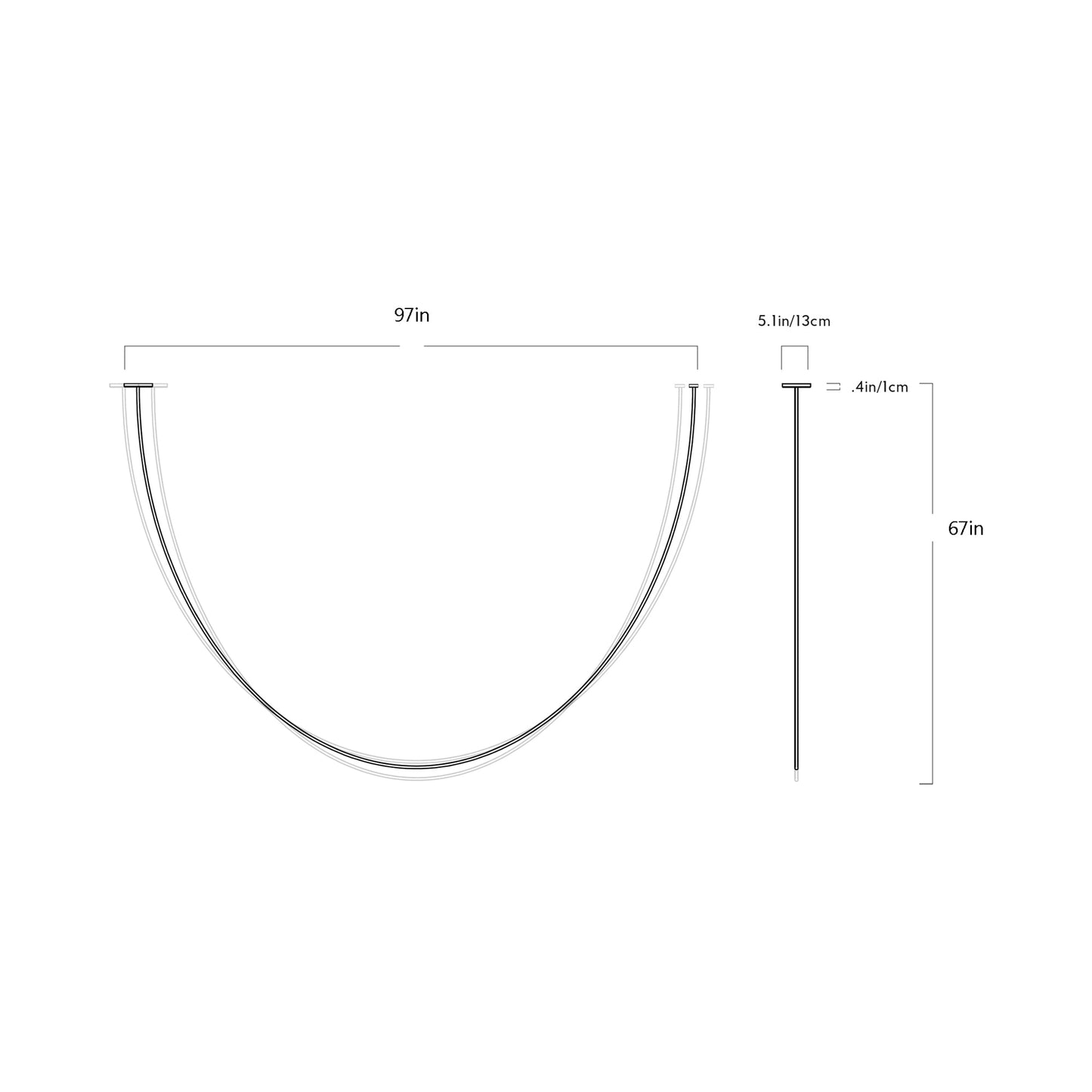 Pole LED Flush Mount Ceiling Light - line drawing.
