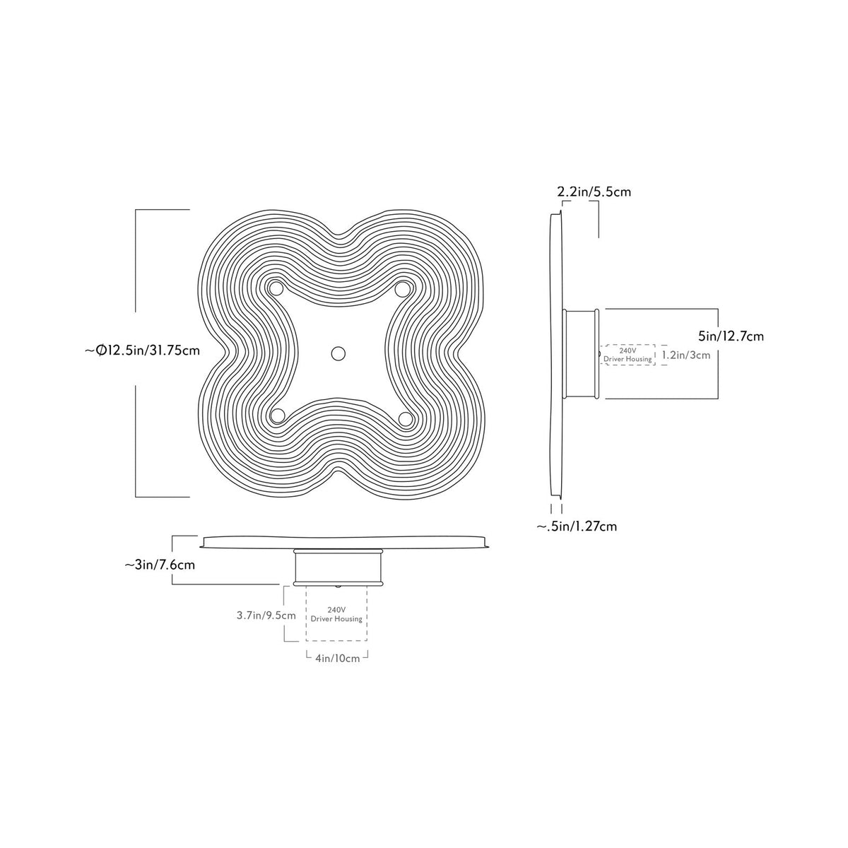 Resonance II LED Wall Light - line drawing.
