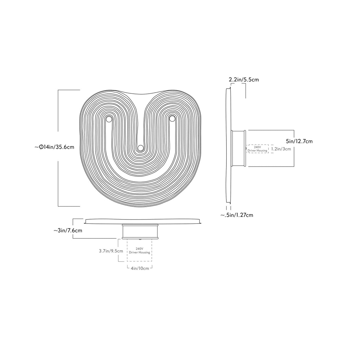 Resonance III LED Wall Light - line drawing.