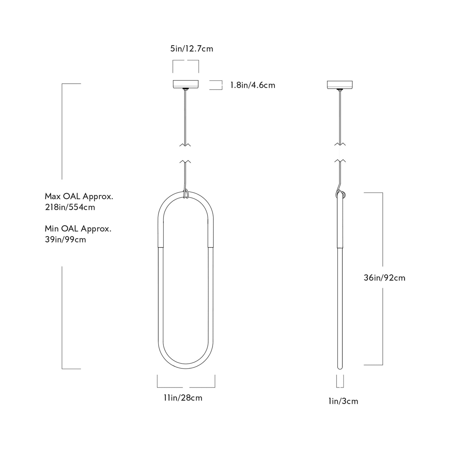 Rudi LED Pendant Light - line drawing.