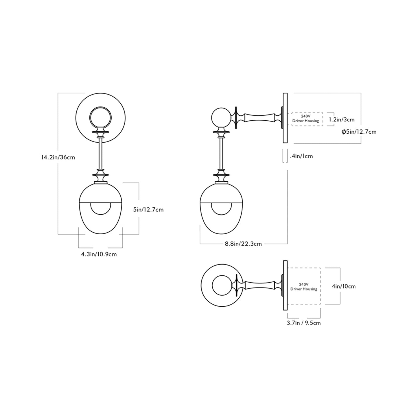 Rue Sala LED Wall Light - line drawing.