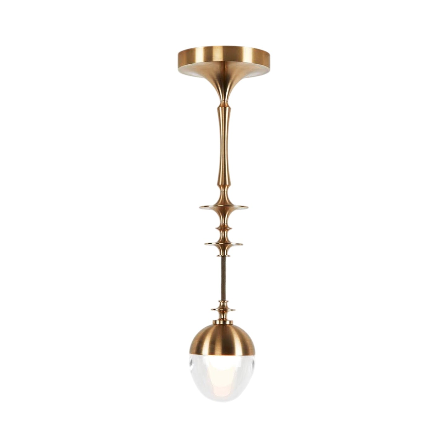 Rue Sala Single LED Pendant Light in Unlacquered Brushed Brass (Clear Glass).