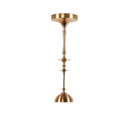 Rue Sala Single LED Pendant Light in Unlacquered Brushed Brass (Opal Glass).