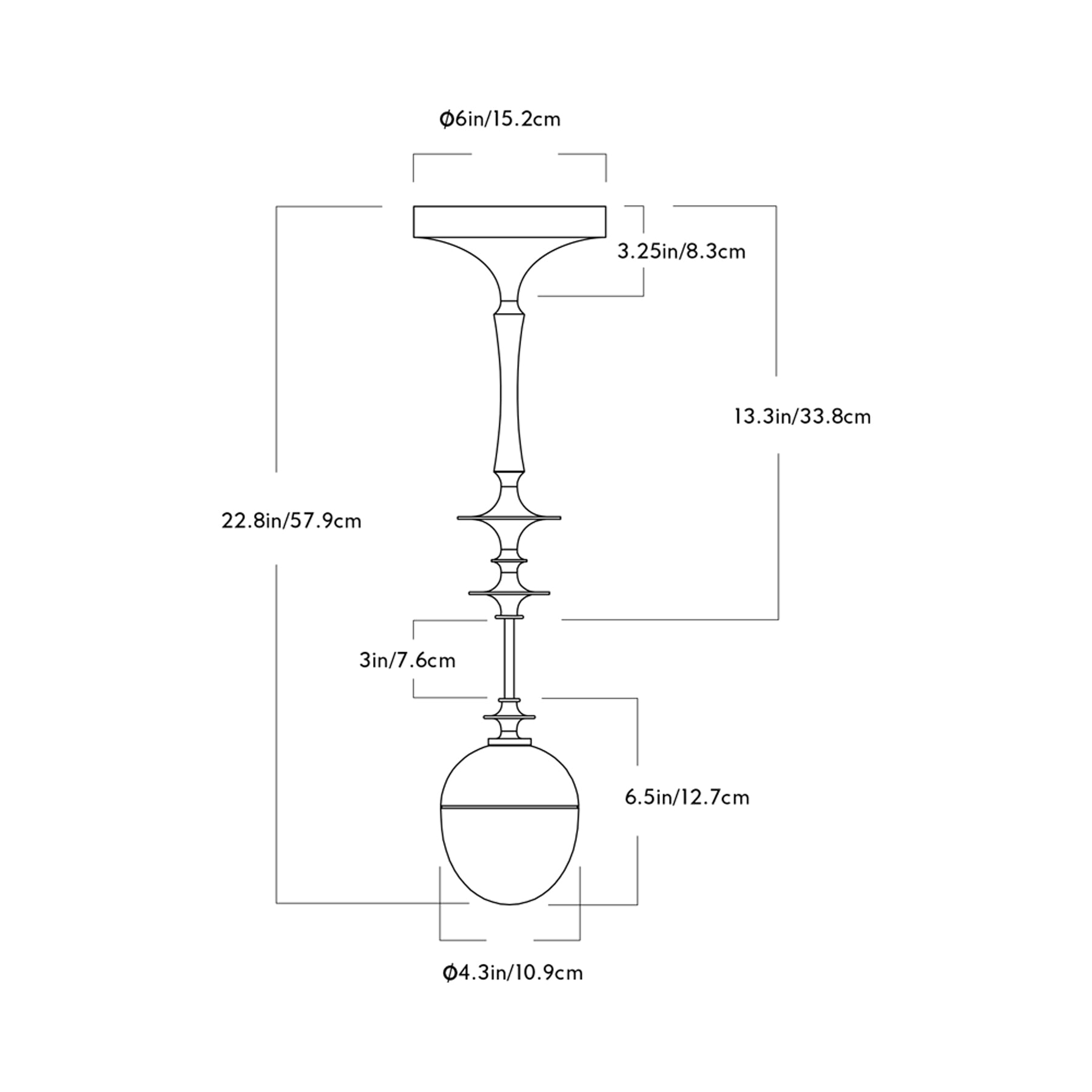 Rue Sala Single LED Pendant Light - line drawing.