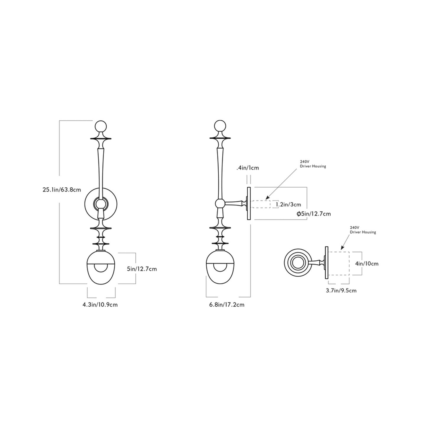 Rue Sala Single LED Wall Light - line drawing.