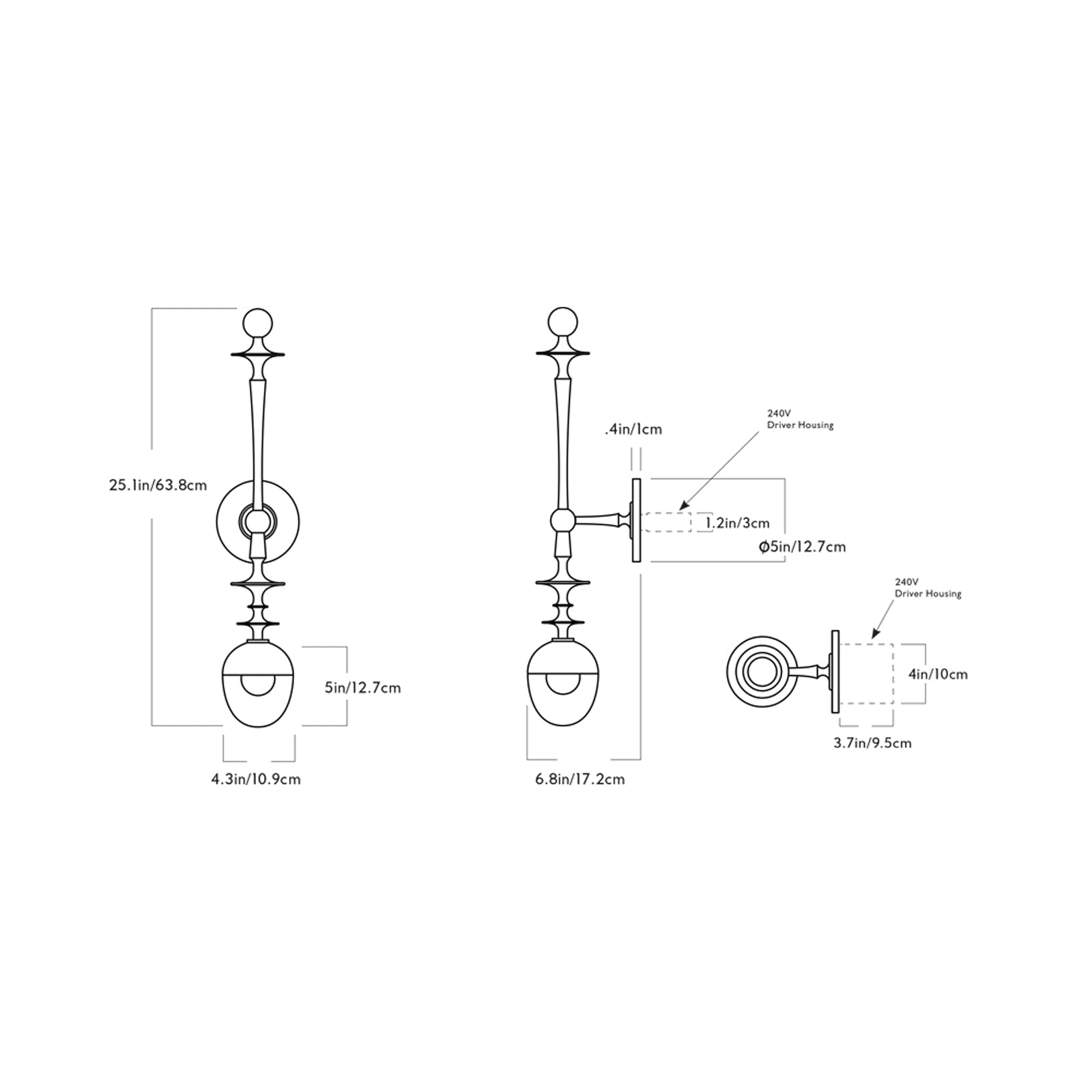 Rue Sala Single LED Wall Light - line drawing.