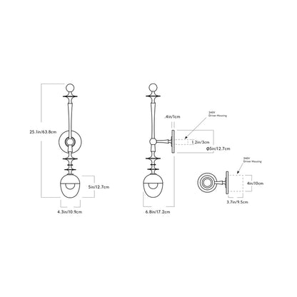 Rue Sala Single LED Wall Light - line drawing.