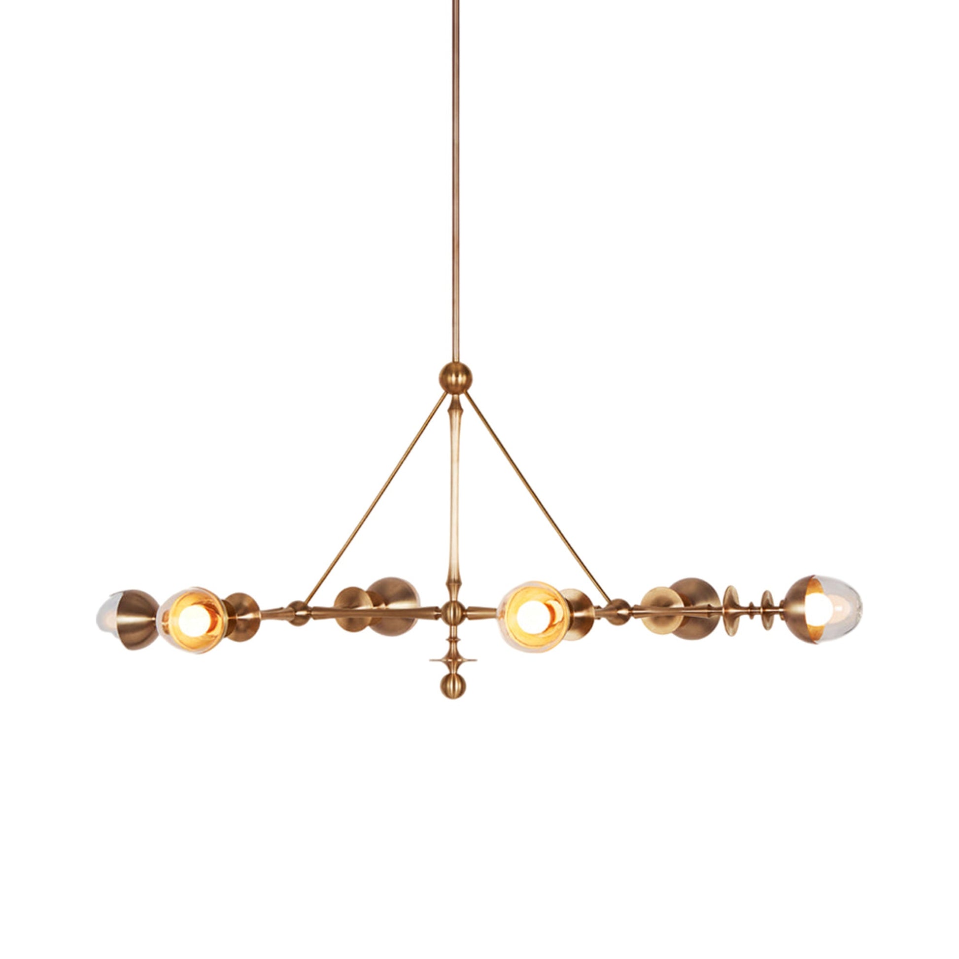 Rue Sala Six Arm LED Pendant Light in Unlacquered Brass (Clear Glass).