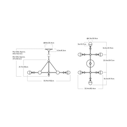 Rue Sala Six Arm LED Pendant Light - line drawing.