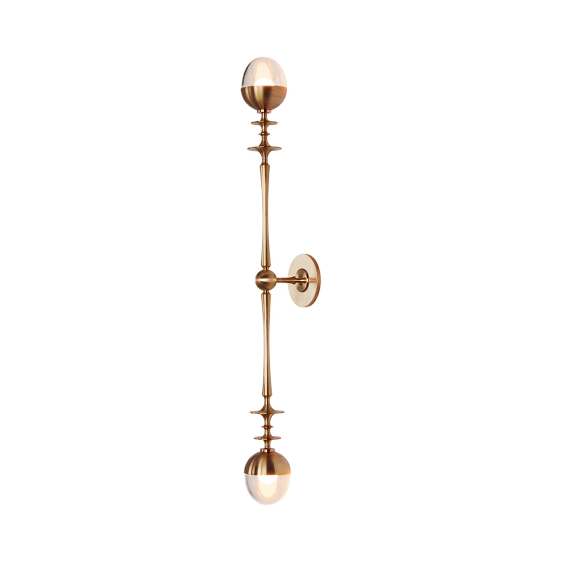 Rue Sala Two Arm LED Wall Light in Unlacquered Brass (Clear Glass).