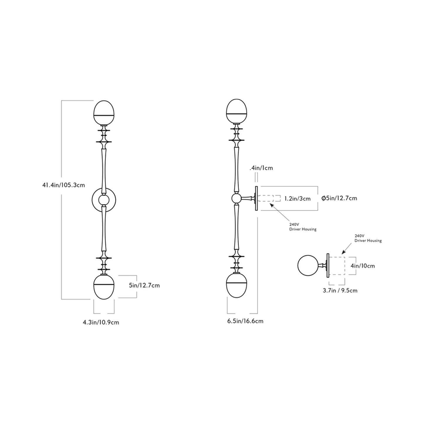 Rue Sala Two Arm LED Wall Light - line drawing.