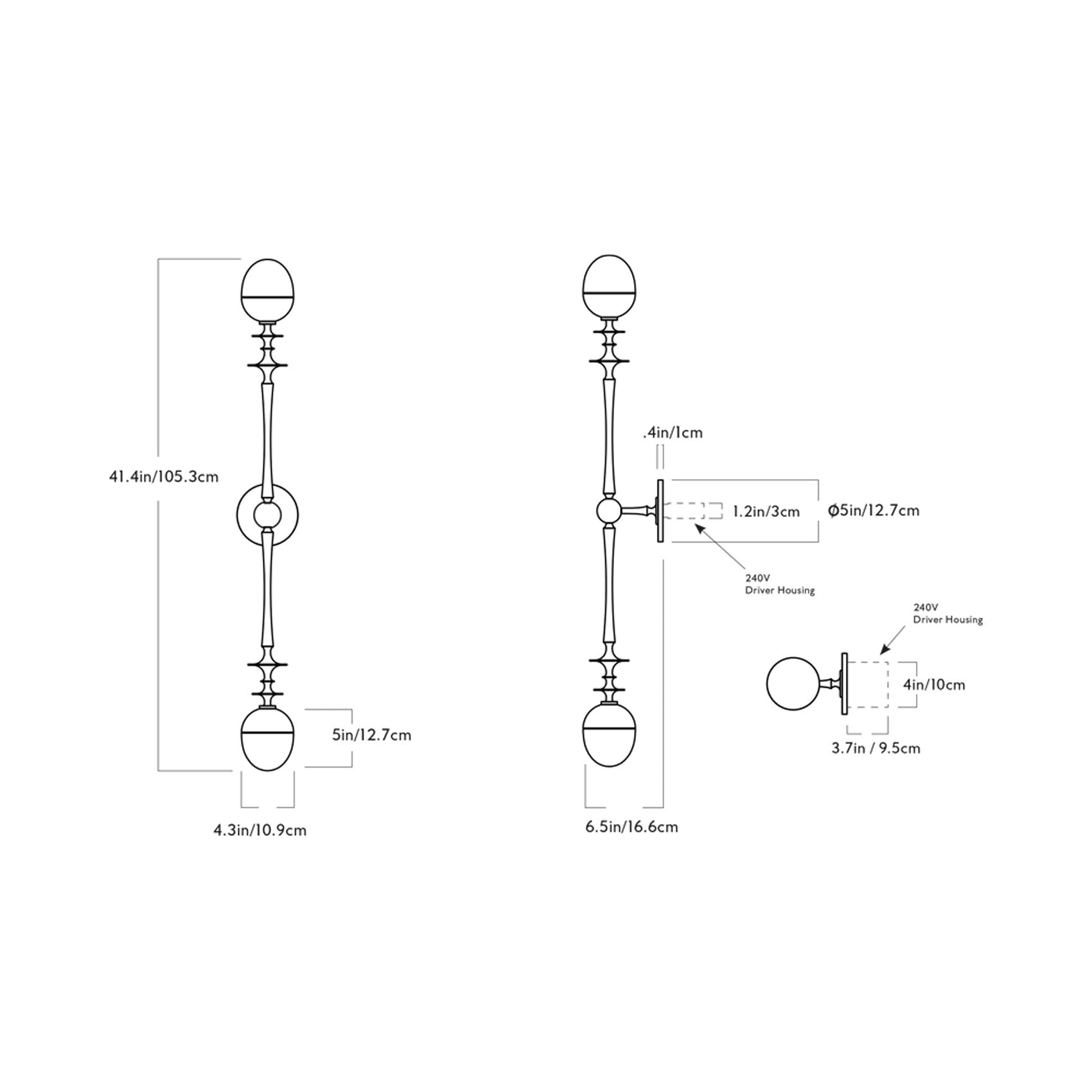 Rue Sala Two Arm LED Wall Light - line drawing.