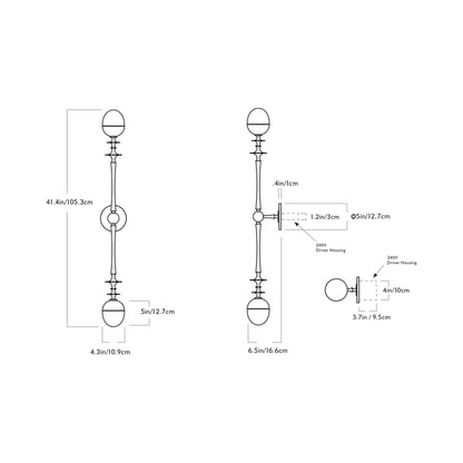 Rue Sala Two Arm LED Wall Light - line drawing.