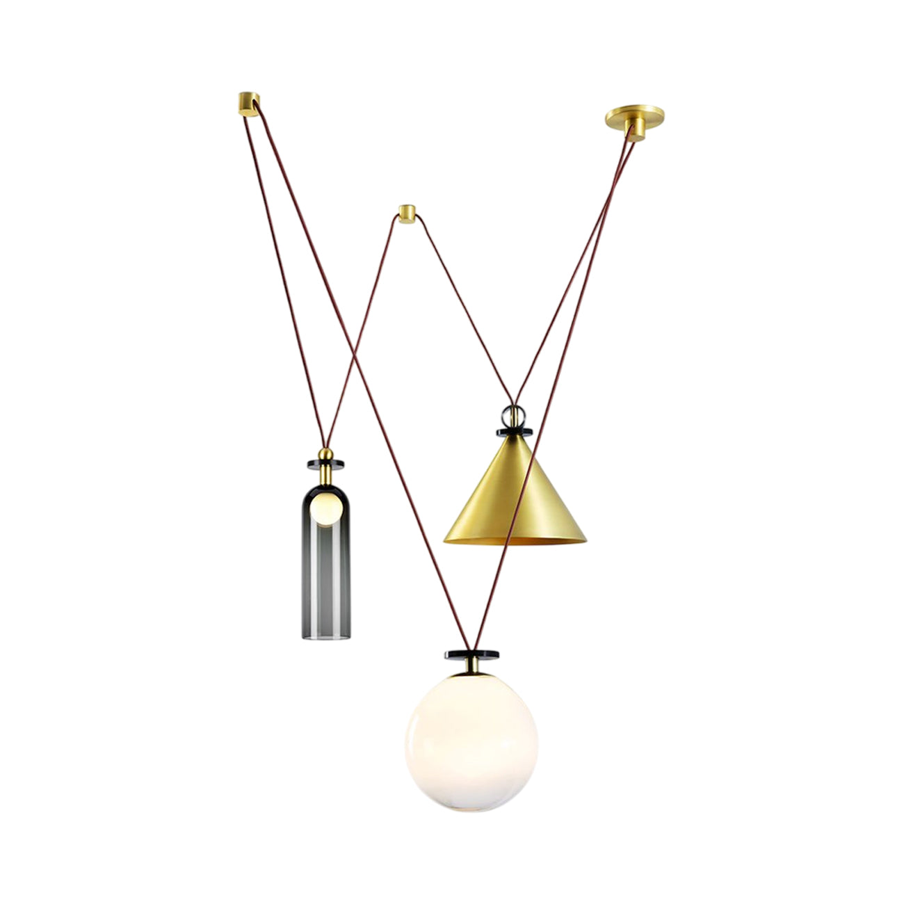 Shape Up Multi-light Pendant Light in Brushed Brass/Currant.