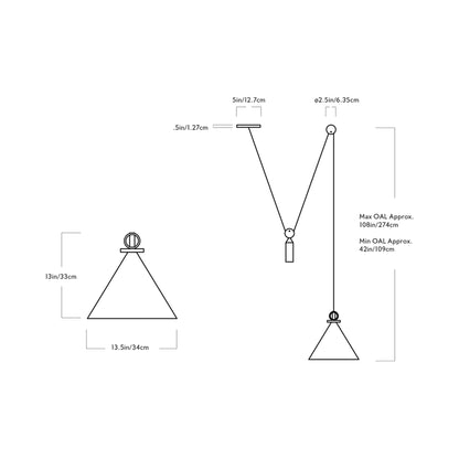 Shape Up Cone Pendant Light - line drawing.