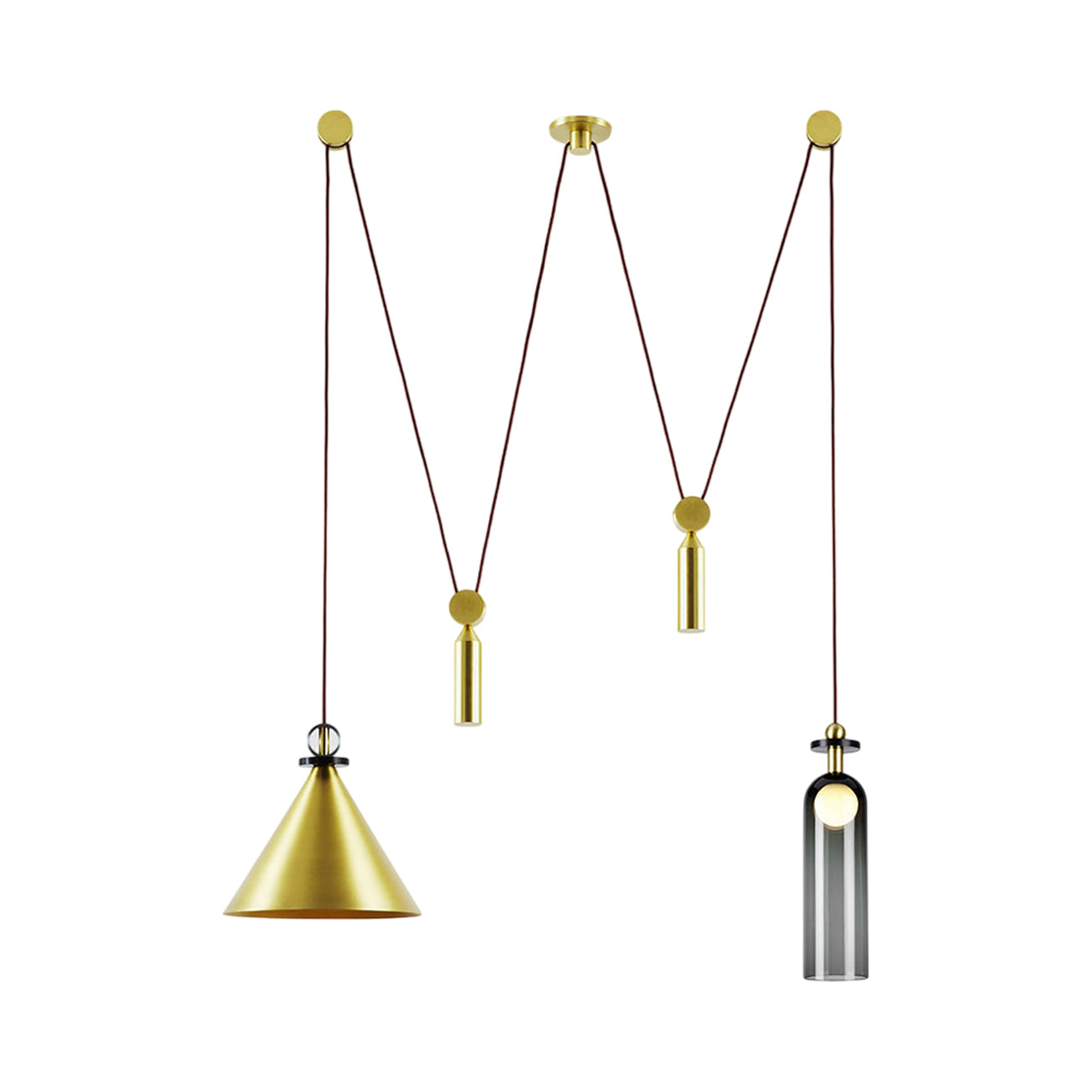 Shape Up Double Pendant Light in Brushed Brass/Currant.