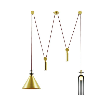 Shape Up Double Pendant Light in Brushed Brass/Currant.