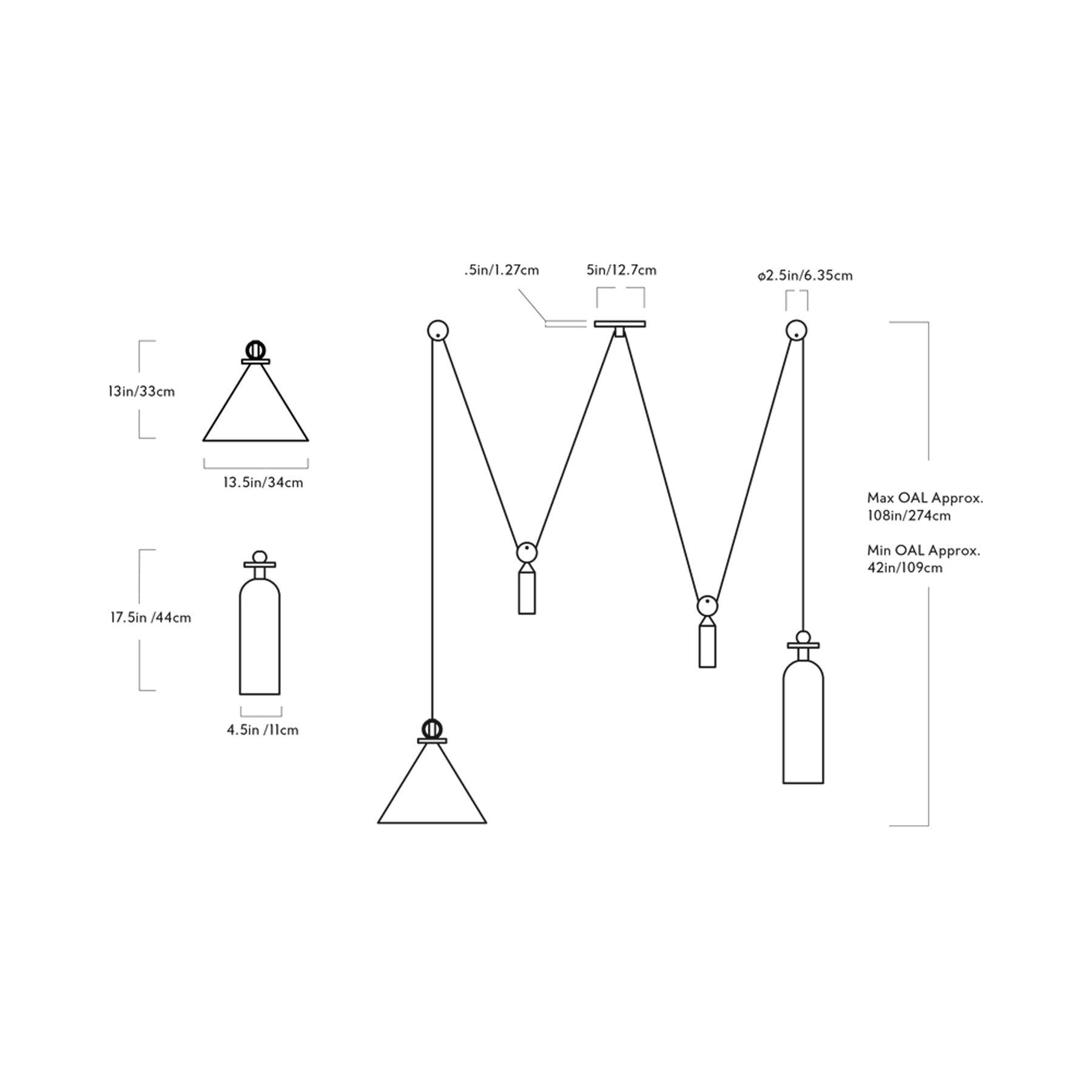 Shape Up Double Pendant Light - line drawing.