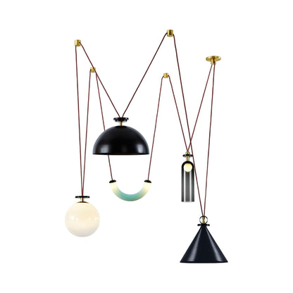 Shape Up Hemisphere Multi-Light Pendant Light in Blackened Steel/Blackened Steel/Currant.