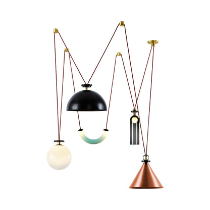 Shape Up Hemisphere Multi-Light Pendant Light in Blackened Steel/Brushed Copper/Currant.