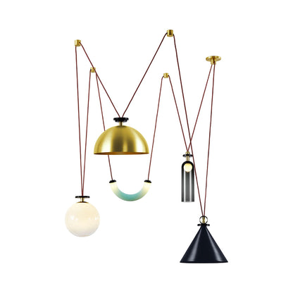 Shape Up Hemisphere Multi-Light Pendant Light in Brushed Brass/Blackened Steel/Currant.