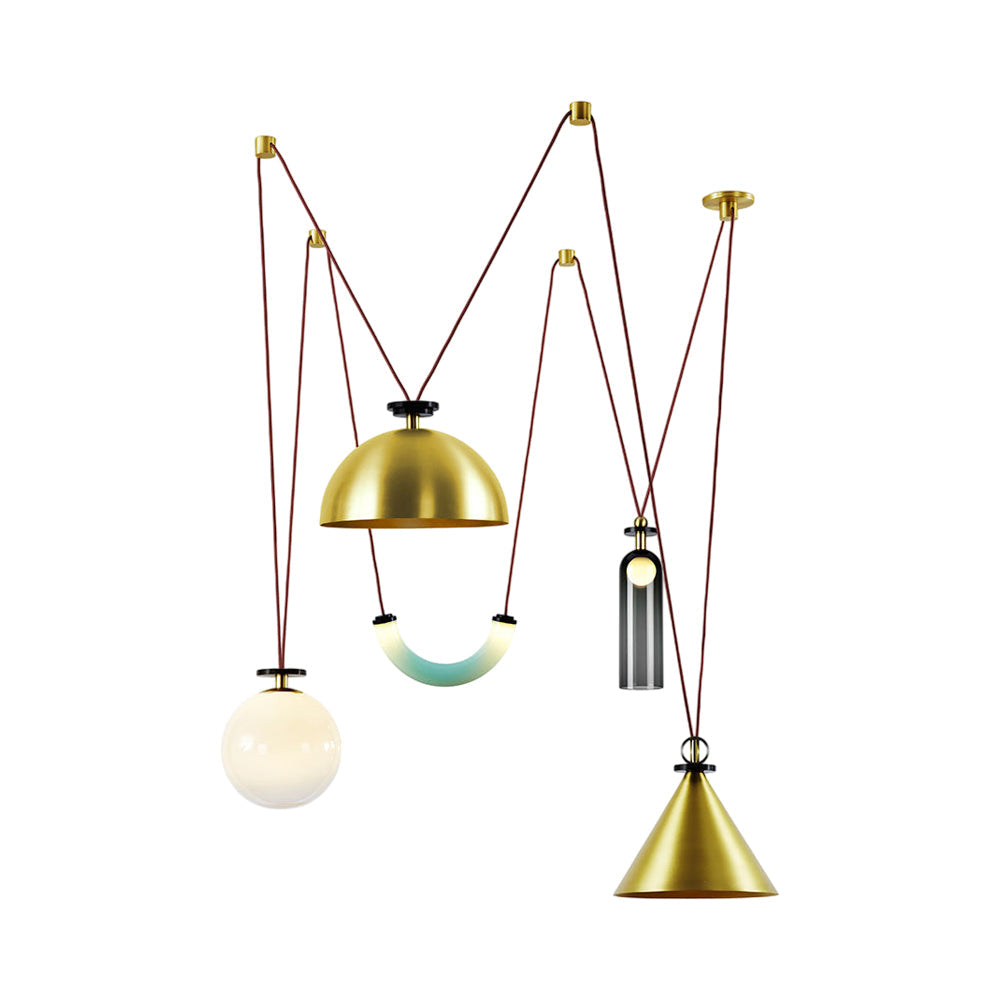 Shape Up Hemisphere Multi-Light Pendant Light in Brushed Brass/Brushed Brass/Currant.
